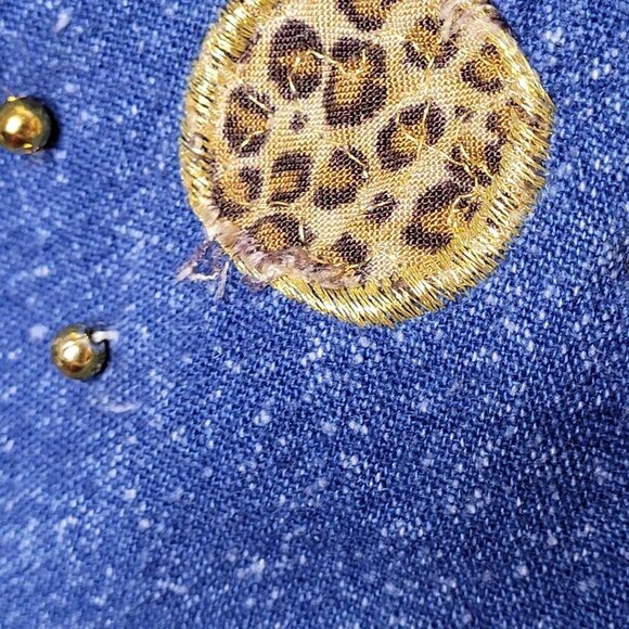 CZ Club Z Womens Blue Denim Animal Patchwork Studded Button up VTG 22 24 - Picture 9 of 12